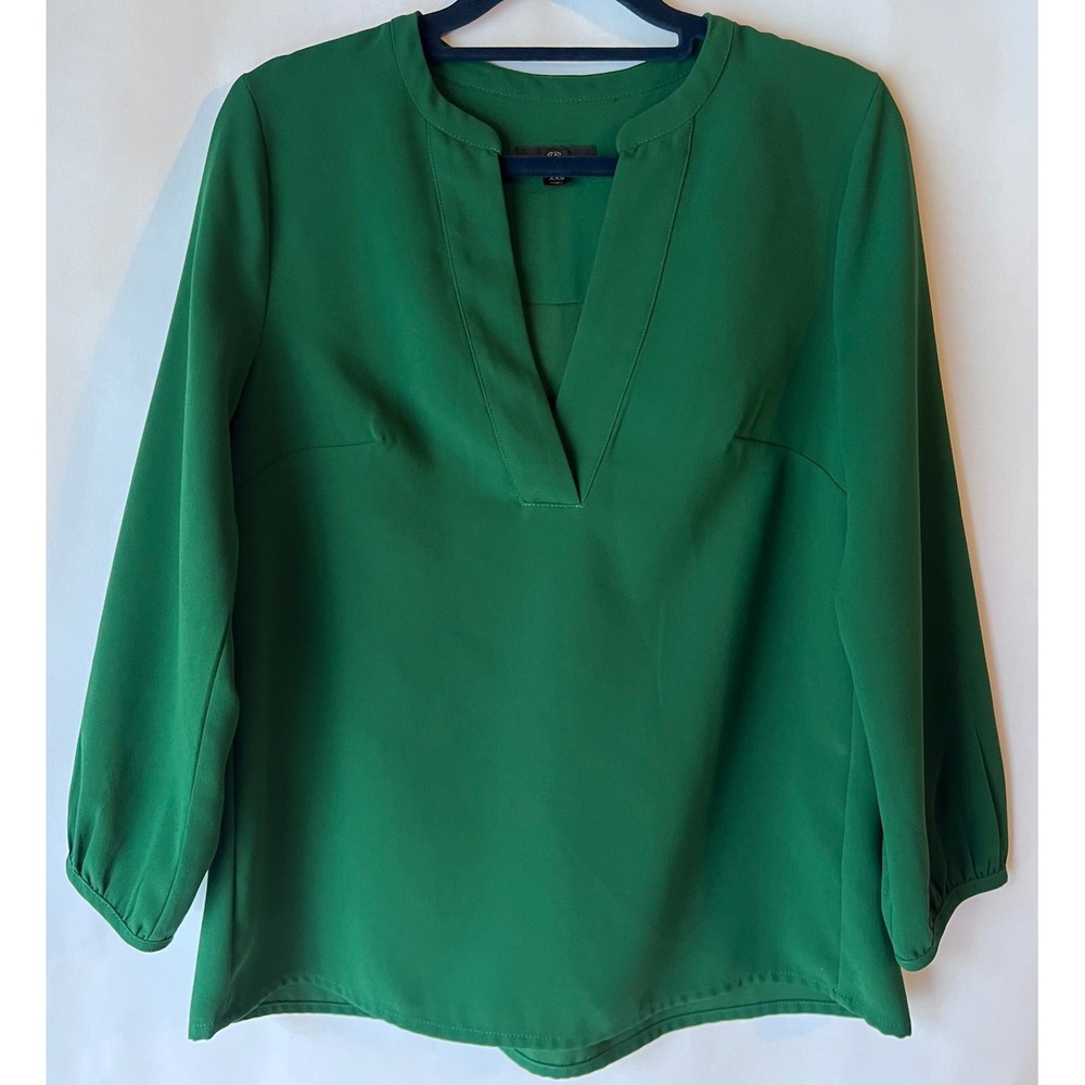J Crew Green V Neck Long Sleeve‎ Pleated Blouse Shirt Top XXS